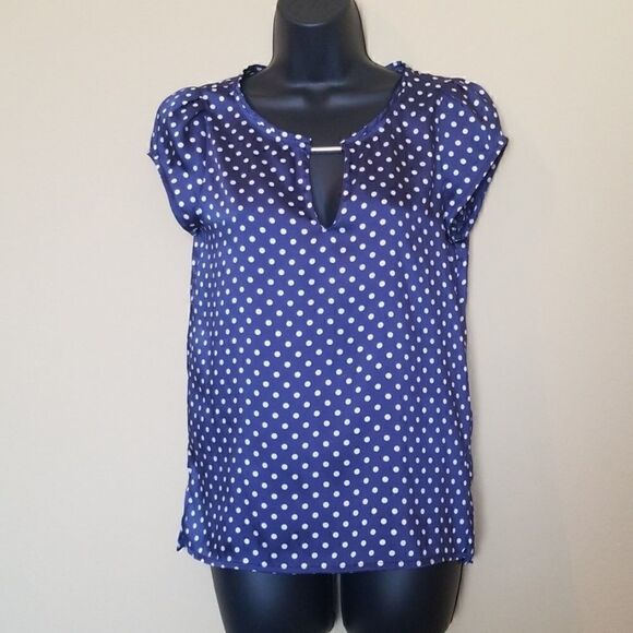 Zara Tops - Zara Basic Navy Polka Dot Blouse